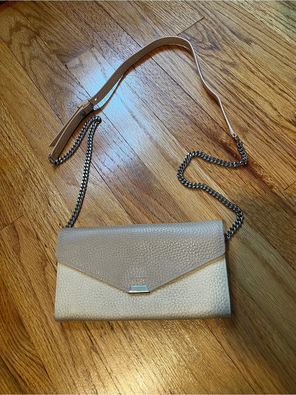 All Saints Two-Tone Envelope Crossbody Bag - Beige and Cream removable strap